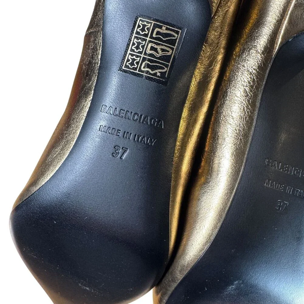 Balenciaga Square Knife Pump Gold Pointed Toe Heels Size 37 - Picture 4 of 13